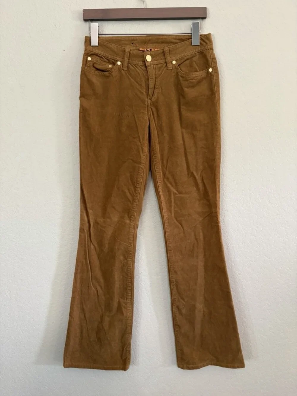 Tory Burch Tan Corduroy Pants Y2K Low Rise Boot Cut Sz 25